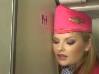 Frumos blonda stewardeza sugand johnson onboard