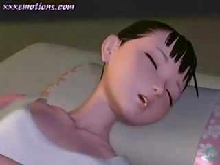 Animated femme fatale sucks an old phallus