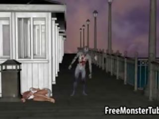 3D Redhead divinity Gets Fucked Outdoors By A Zombie