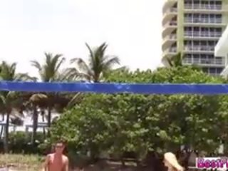 Smooth Ladies Play Two Kinds Of Balls On The Beach