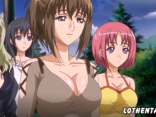 Četri anime meitenes nolemts līdz atpūsties uz ciems