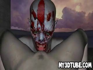 3D zombie beauty getting licked and fucked outdoors