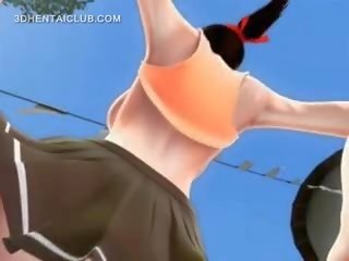 Malaki breasted tatlong-dimensiyonal hentai tinedyer fucked mabuti sa pamamagitan ng higante phallus