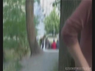Czech young woman sucking member on the street for money