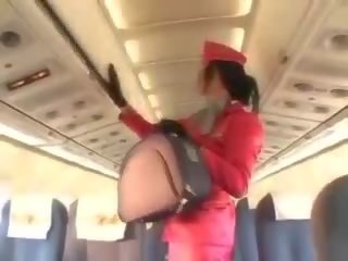 Flirty stewardess sucking johnson before cunnilingus