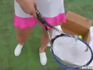 Redhead tennis cutie takes revenge on her companion