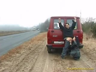 Oversexed harlot Sucks dick On The Road