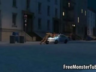 Smashing 3D babe Lays On A Cop Car And Sucks A Monsters peter
