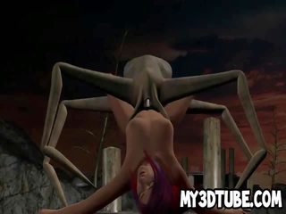 3D cartoon beauty getting fucked by an alien spider