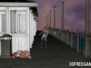 Gros seins 3d dessin animé déesse obtention baisée par une zombie
