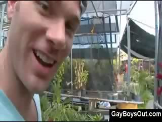 Hairy Arab gay stripling rides the penis in garden shop